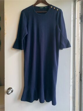 Ralph Lauren Navy Button-Shoulder Knit Dress Sixe XL